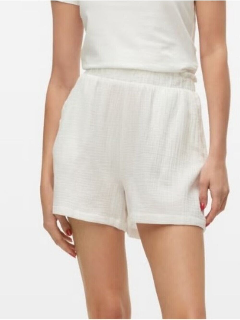 Vero Moda VMNATALI White Cotton Gauze High Waist Shorts Sz M Boho Summer Beach